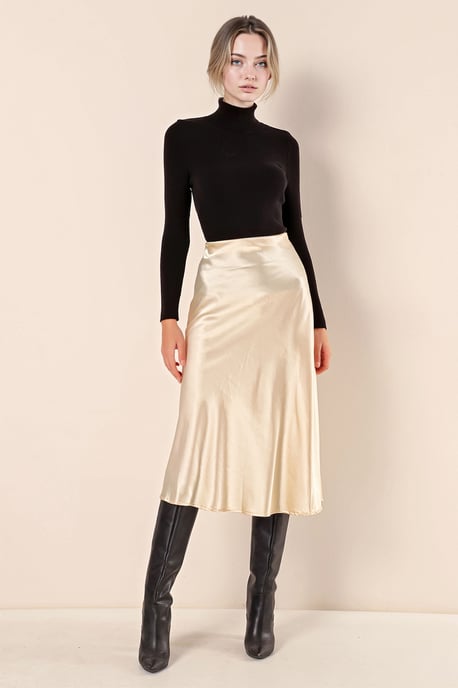 Satin A-Lijn Elastische Taille Midi Rok - Image 4