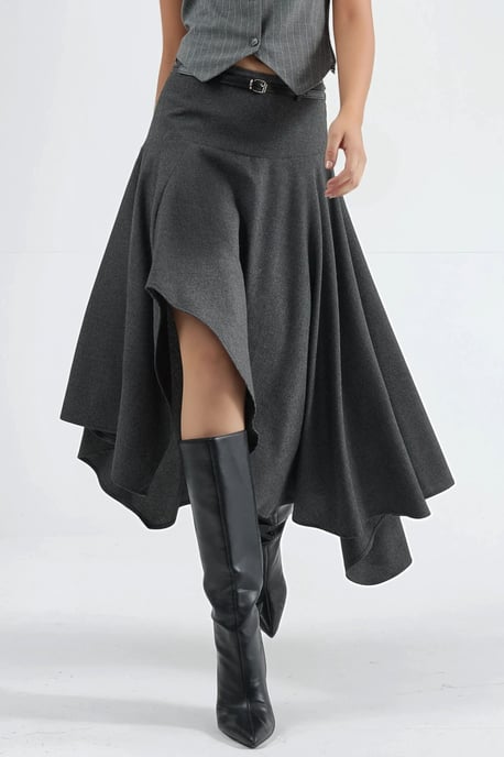 Geknoopte Hoge Taille Asymmetrische Midi Rok - Image 2