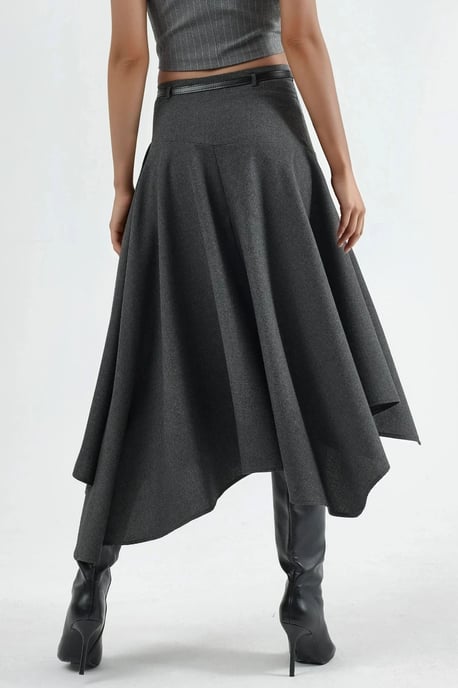 Geknoopte Hoge Taille Asymmetrische Midi Rok - Image 4