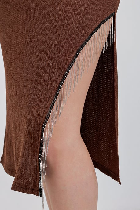 Gestructureerde Midi Rok met Kettendetail - Image 3
