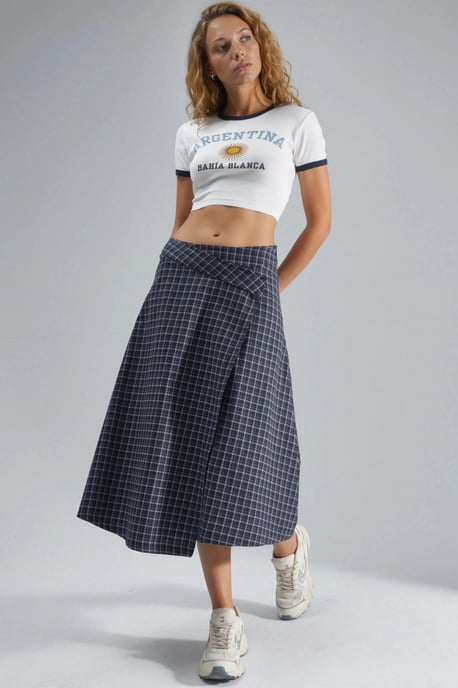 Hoge Taille Geruite Midi Rok - Image 2