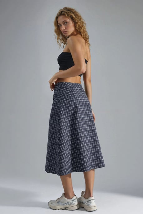 Hoge Taille Geruite Midi Rok - Image 6