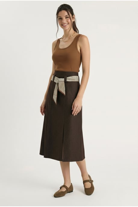 High Waist Midi Skirt with Slit - Image 4