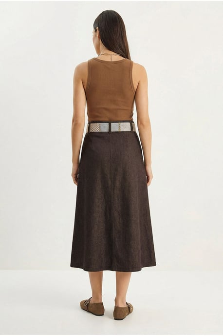 High Waist Midi Skirt with Slit - Image 5