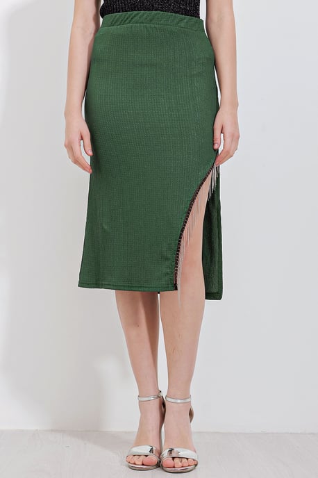 Textured Midi Rok met Kettendetail - Image 1