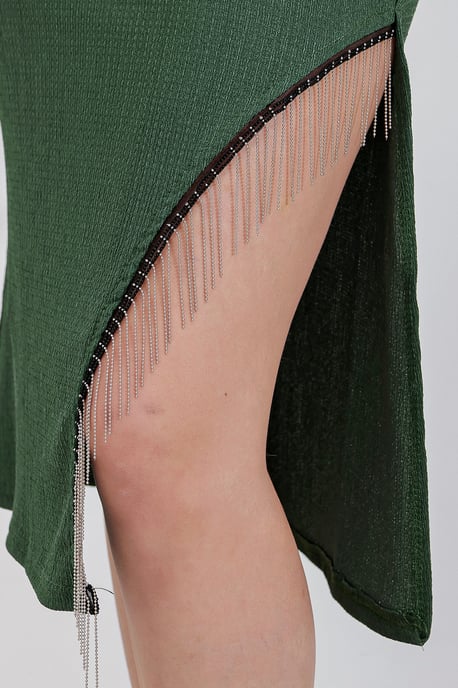 Textured Midi Rok met Kettendetail - Image 3