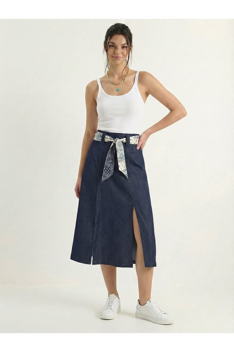 High Waist Midi Skirt with Slit - Image 2