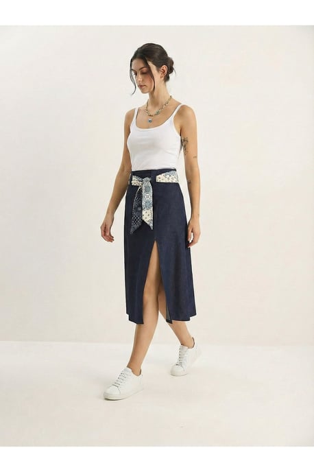 High Waist Midi Skirt with Slit - Image 3