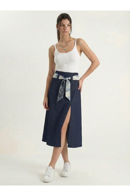 High Waist Midi Skirt with Slit - Image 4