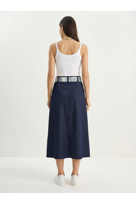 High Waist Midi Skirt with Slit - Image 5