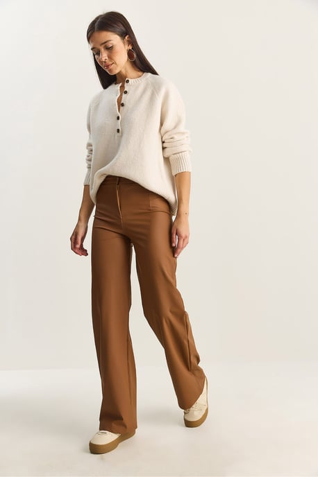 Hoge Taille Wijde Pijpen Nepleer Broek - Image 4