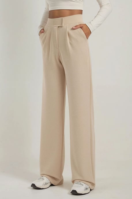 High Waist Elastic Crepe Palazzo Pants - Image 1