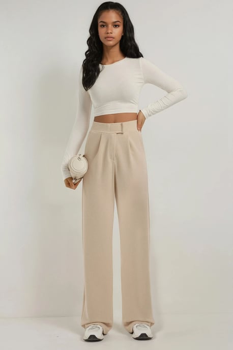 High Waist Elastic Crepe Palazzo Pants - Image 2