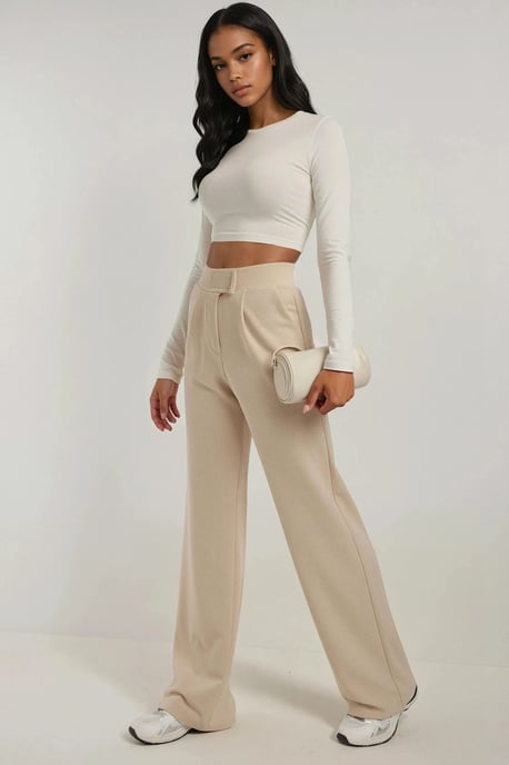 High Waist Elastic Crepe Palazzo Pants - Image 4