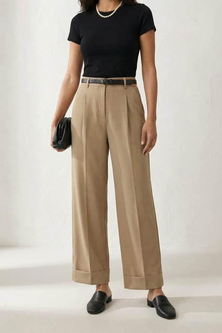 Geveste Turn-up Leg Plisse Broek - Image 3