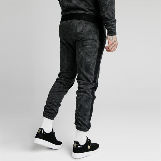 Men's SikSilk Plaid Slim Cut Regular Fit Joggers in Grey - Image 3