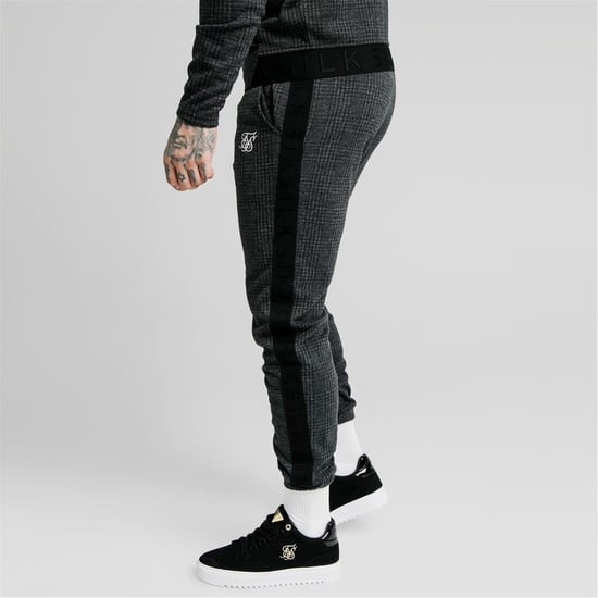 Men's SikSilk Plaid Slim Cut Regular Fit Joggers in Grey - Image 4