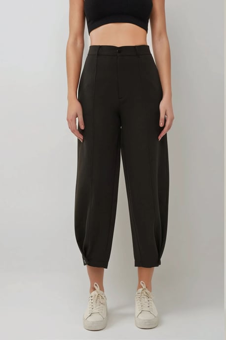 Hoge Taille Tapered Broeken met Tailleknopdetail - Image 1