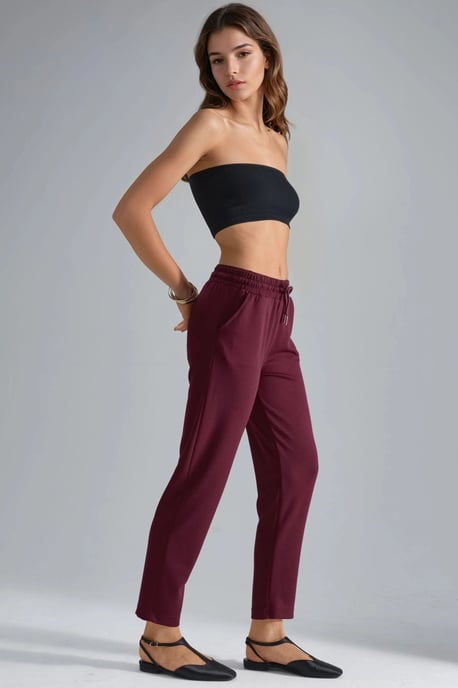 Modal Touch Elastic Waist Carrot Fit Jogger Pants - Image 2