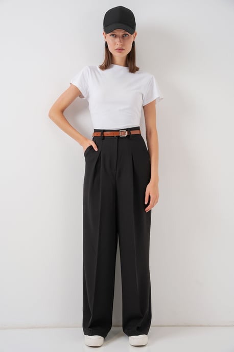 High Waist Pleated Palazzo Pants - Image 1