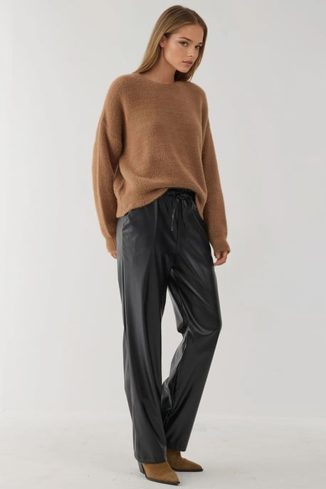 Faux leren rechte broek met elastische tailleband - Image 2