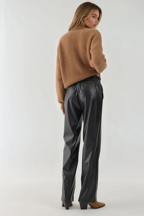 Faux leren rechte broek met elastische tailleband - Image 4