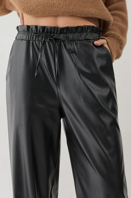 Faux leren rechte broek met elastische tailleband - Image 5