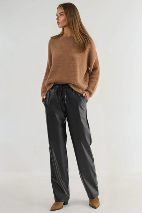 Faux leren rechte broek met elastische tailleband - Image 6