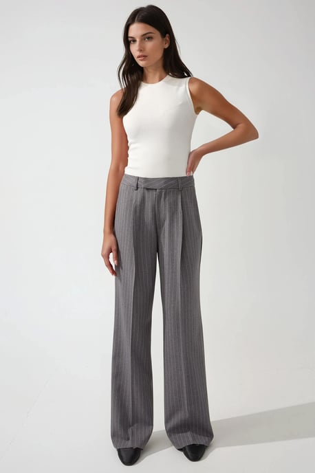 Pleated Striped Straight Leg Pants - Image 2