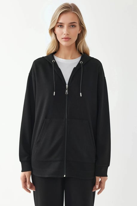 Hoodie med huva och lång ärm med dragkedja - Image 1