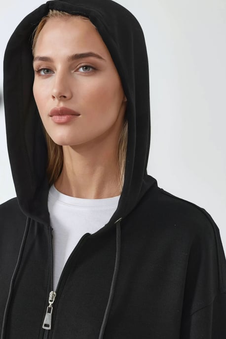 Hoodie med huva och lång ärm med dragkedja - Image 3
