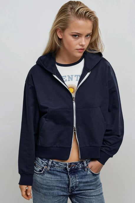 Oversizes Hooded Zip-Up Knitted Sweatshirt - Image 1