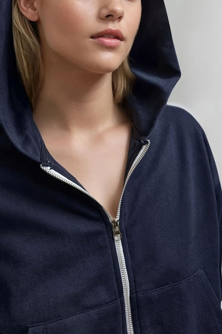 Oversizes Hooded Zip-Up Knitted Sweatshirt - Image 4