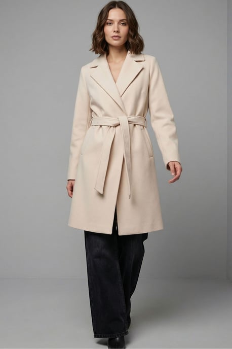 Belted Midi Coat with Jacket Collar - Image 1