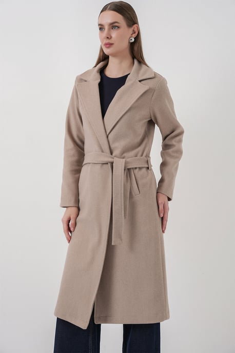 Double Breasted Tie Closure Textured Coat - Image 4