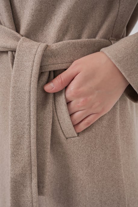 Double Breasted Tie Closure Textured Coat - Image 6