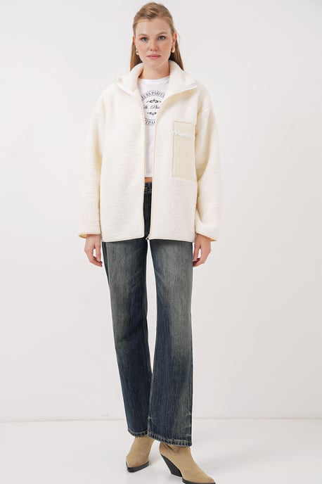 Pocket Gedetailleerde Oversized Pluchen Jas - Image 2