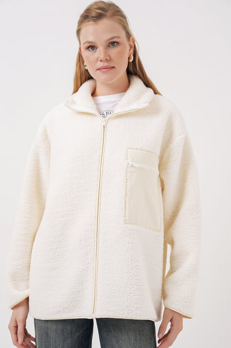Pocket Gedetailleerde Oversized Pluchen Jas - Image 3