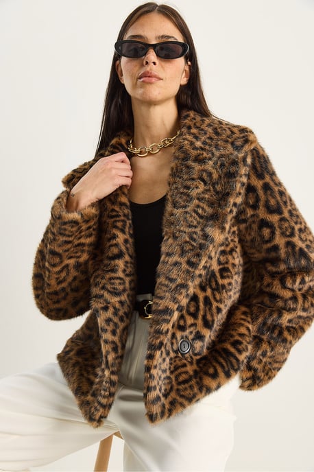 Overmaat Leopardprint Nepleren Jas - Image 2