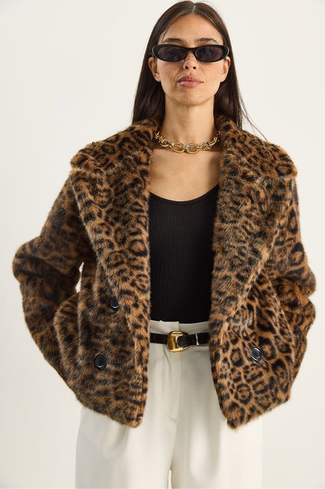 Overmaat Leopardprint Nepleren Jas - Image 3