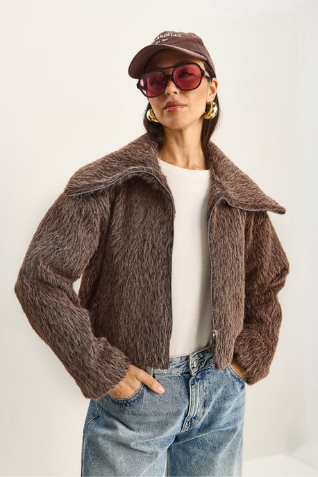 Textuurrijke Pluche Bomber met Ritsluiting - Image 3