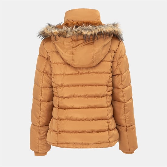 Women's I Saw It First Solid Patterned Hooded Snap Button Fur Trim Ribbed Cuff Parka Jacket in Yellow - Image 2