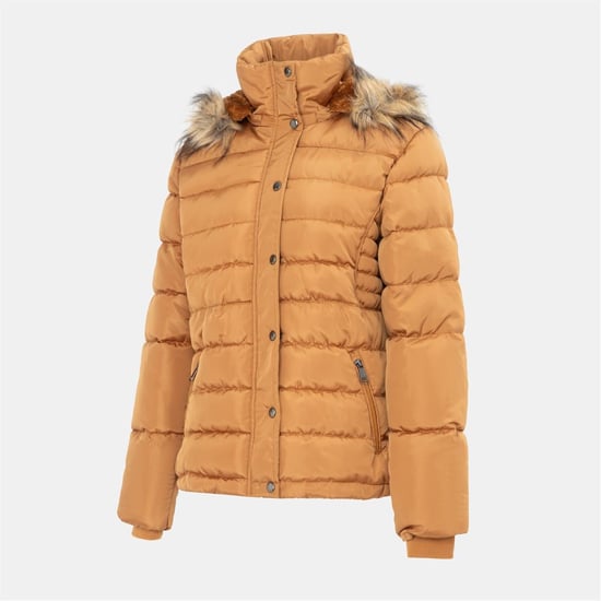 Women's I Saw It First Solid Patterned Hooded Snap Button Fur Trim Ribbed Cuff Parka Jacket in Yellow - Image 3