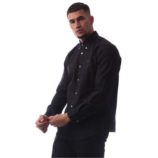 Men's Boss Embroidered Collared Neck Button Down Long Sleeve Shirt in Dark Blue - Image 1