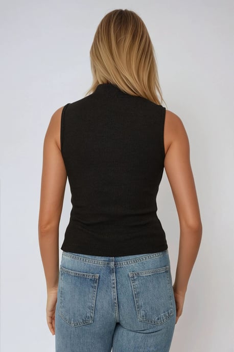 Striped Half Turtleneck Sleeveless Fitted Knit Top - Image 5