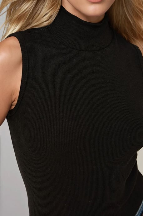 Striped Half Turtleneck Sleeveless Fitted Knit Top - Image 6