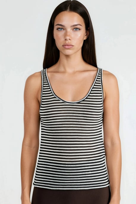 Gestreepte Geribde U-Hals Camisole Top - Image 5