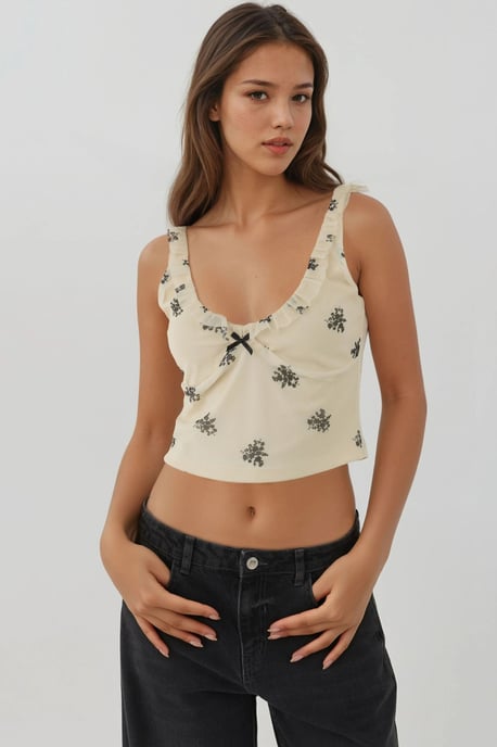 U-halsad tryckt crop top - Image 1