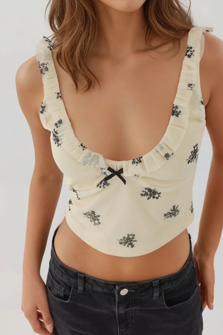 U-halsad tryckt crop top - Image 2