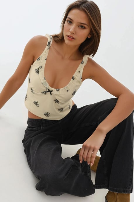 U-halsad tryckt crop top - Image 4